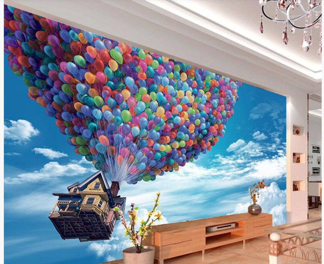 Colorful Hot-air Balloon Nursery Wallpaper, Handpainted White Coluds