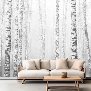 Abstract White Birch Trees Forest Wallpaper Wall Mural Home Decor