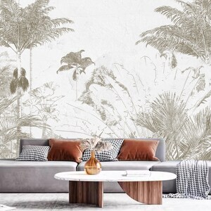 Mural de pared con paisaje de selva tropical, palmeras y plantas, decoración del hogar