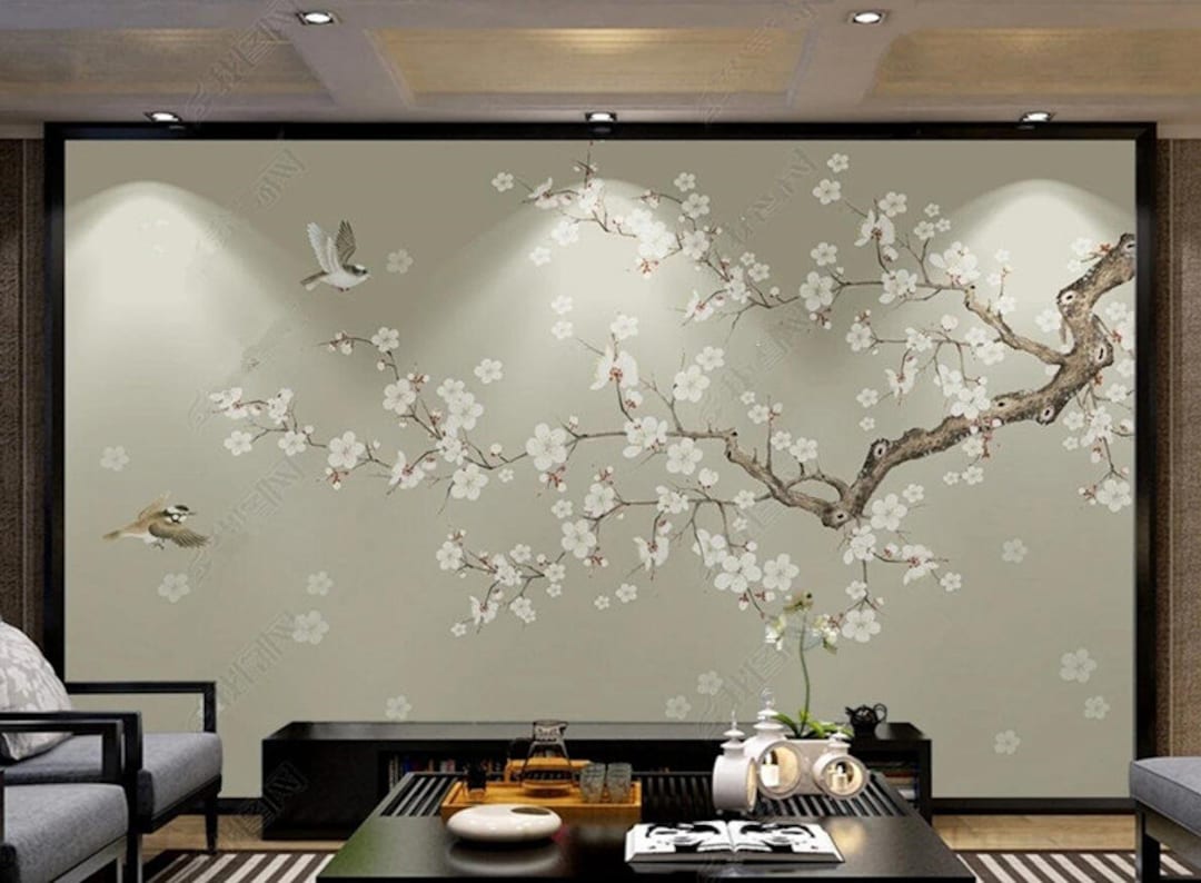 Chinoiserie Cherry Blossom Branch Wallpaper Wall Mural Home Decor for ...