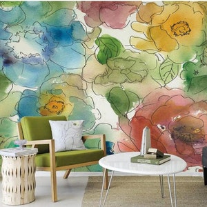 Watercolor Rose Wallpaper Mural: Colorful Floral Wall Decor