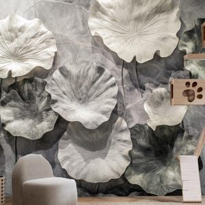Grey Lotus Wallpaper Wall Mural Home Decor