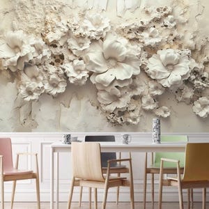 Carta da parati floreale con fiori bianchi 3D, decorazione per la casa