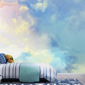 Cartoon Sky Clouds Wallpaper Mural - Kids Nursery Decor