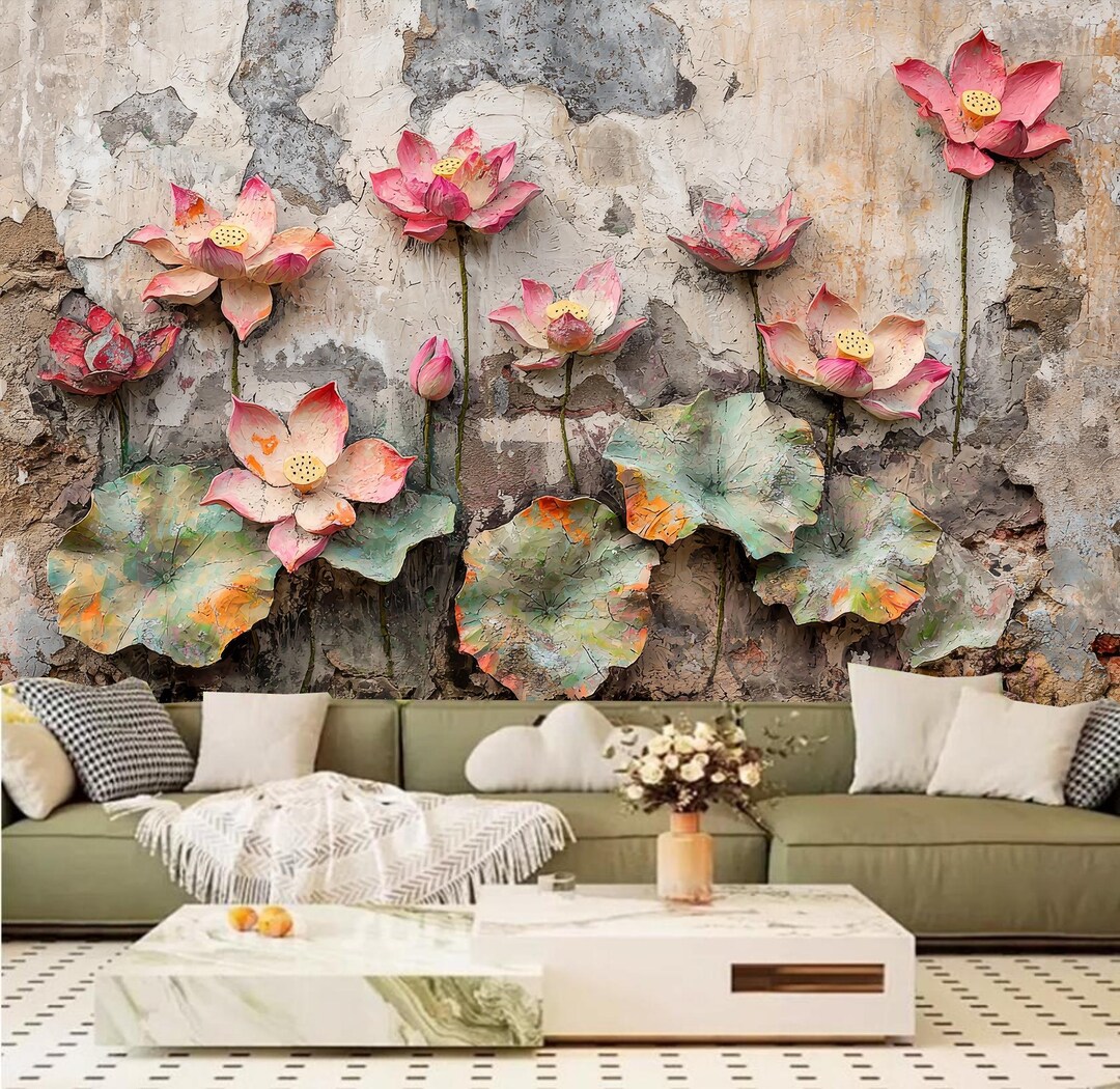 Pink Lotus Flowers Floral Wallpaper Wall Mural Home Decor - Etsy
