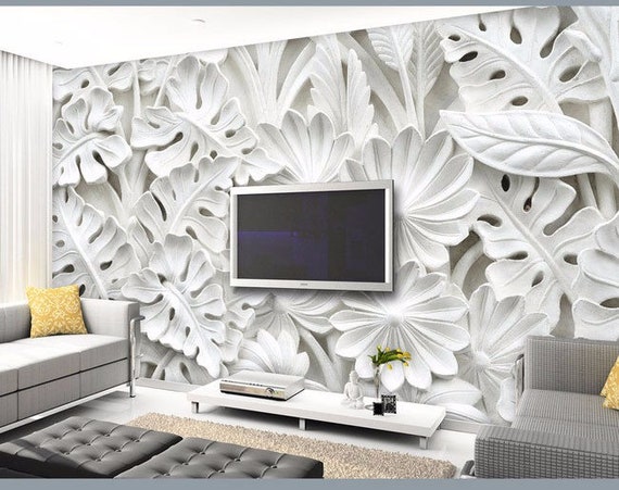 Leaf Pattern Plaster Relief Murals 3D Wallpaper Living Room TV Backdrop Bedroom Wall Painting Three dimensional 3D Wall Paper Etsy UK