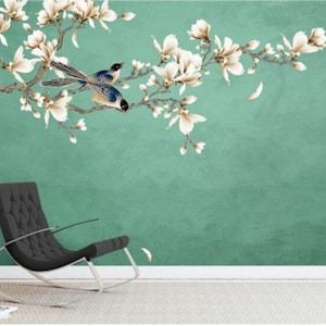 Chinoiserie Magnolie Vogel Tapete Wandbild