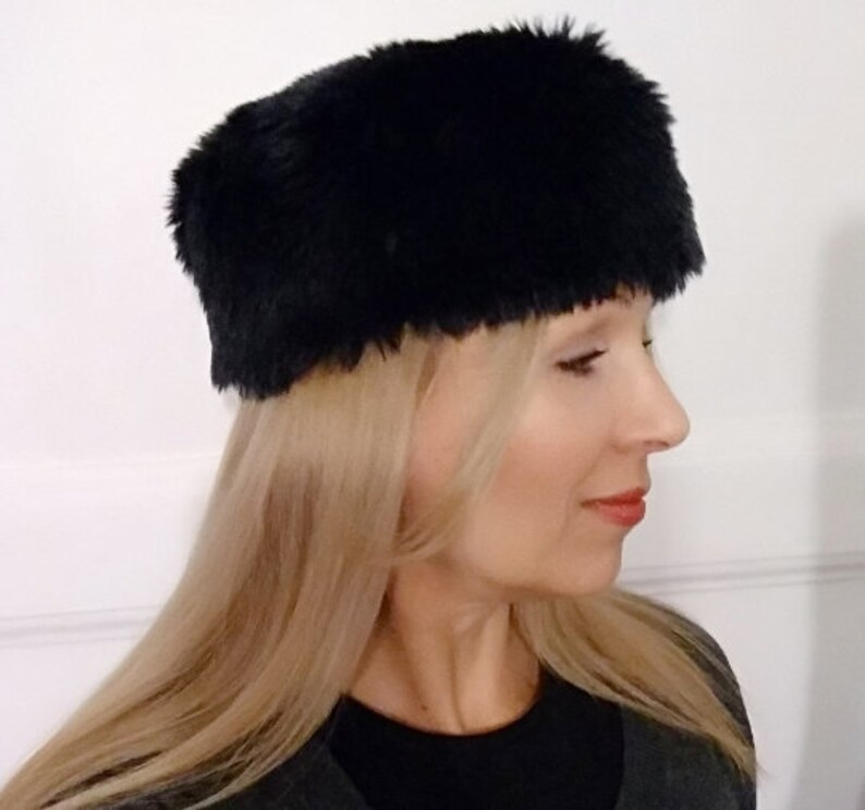 black faux fur hat