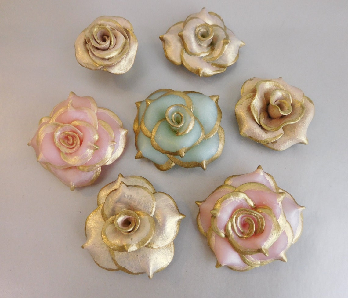 7 Rose Antique Gold Pink Mint Polymer Clay Etsy