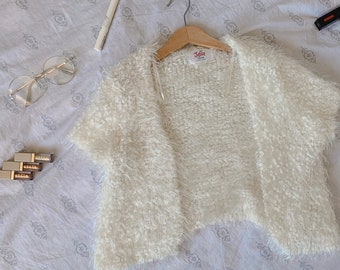 Kids White Short Sleeve Cardigan