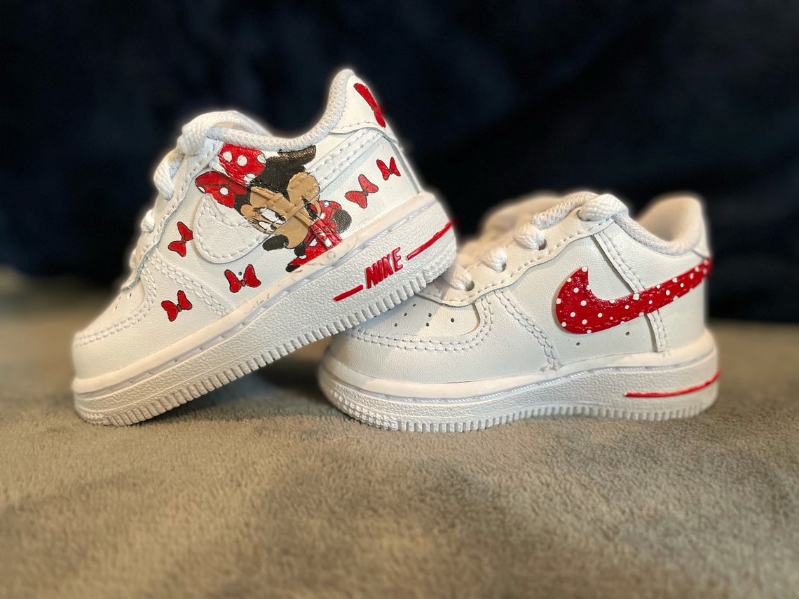 Red Minnie Mouse Custom Air Force 1s Poka Dots Bows | Etsy