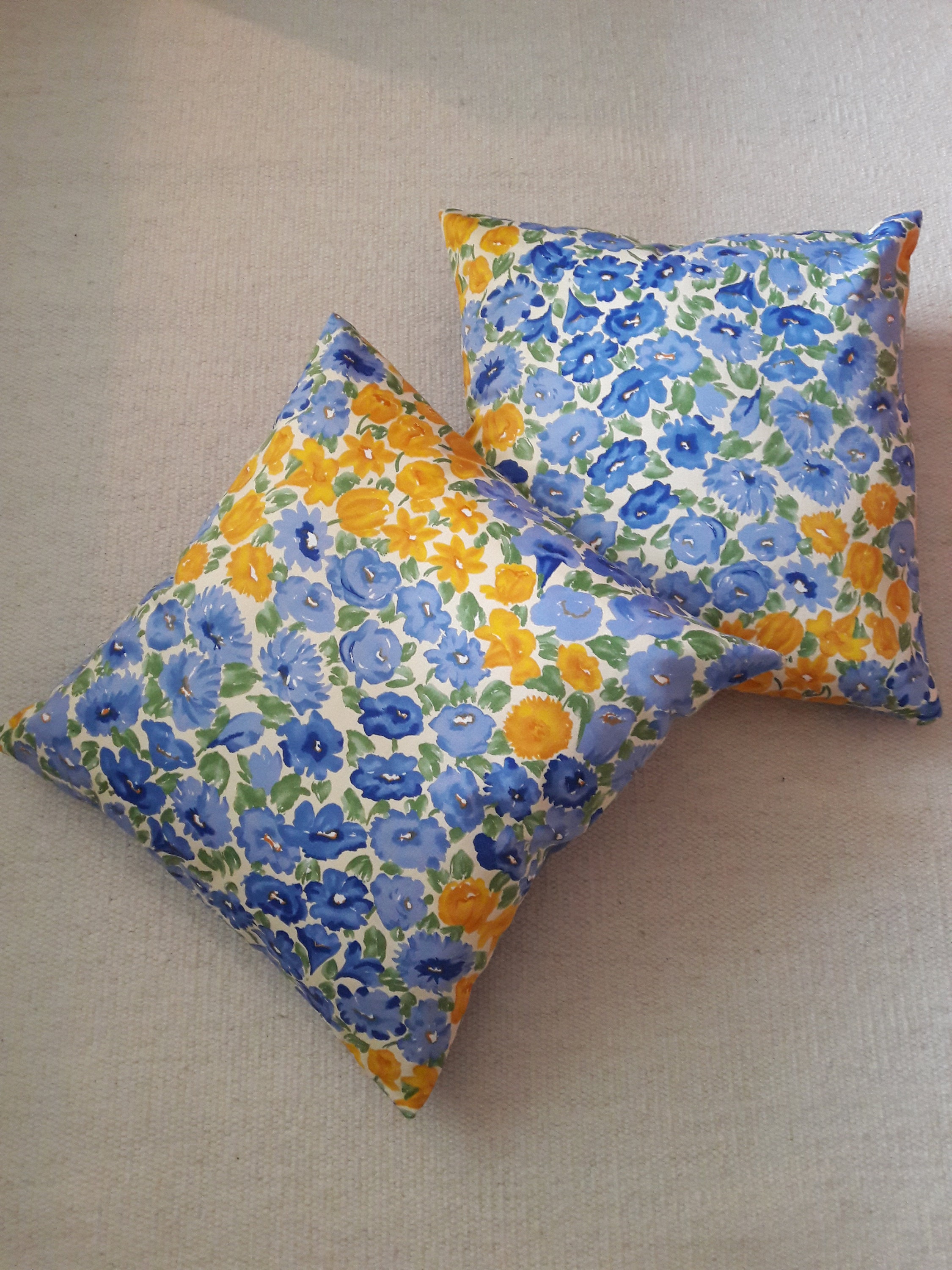 Coussin Enveloppe Coton et Lin Bleu Jaune