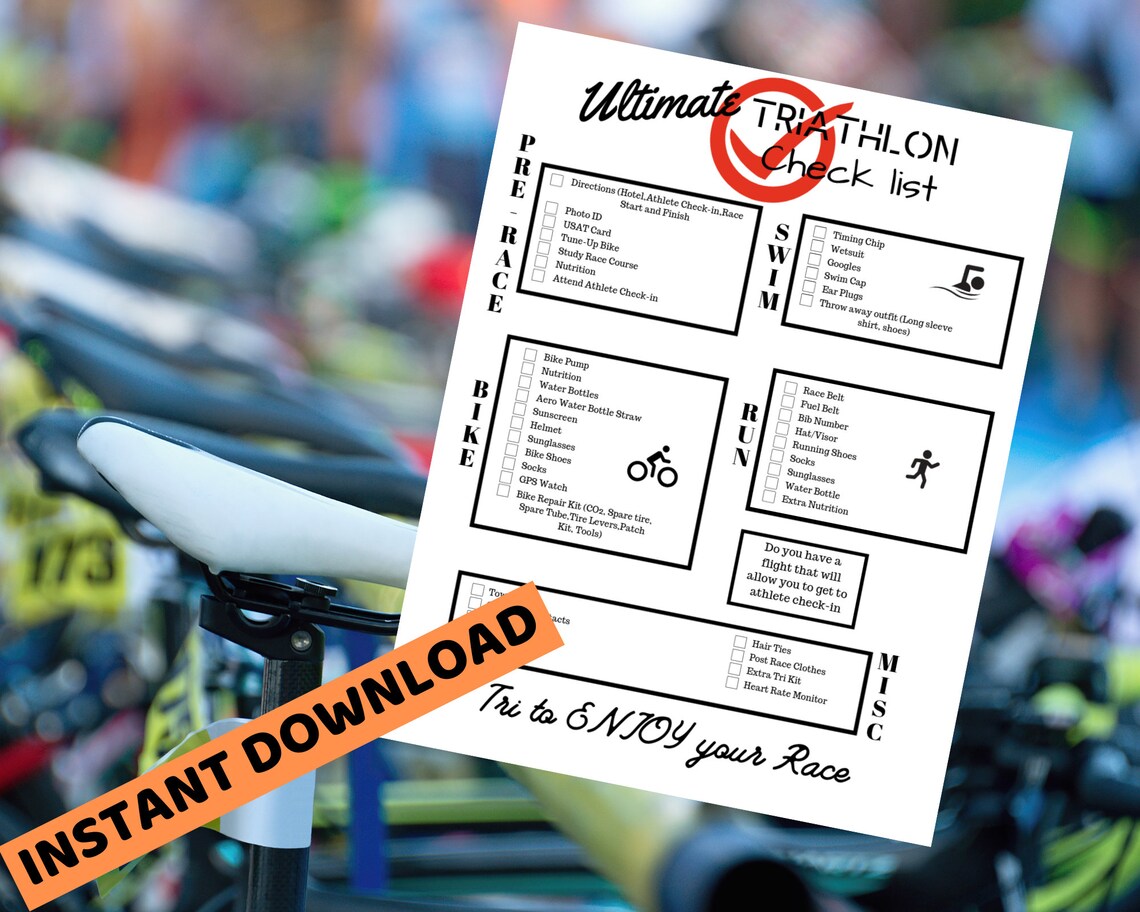 Ultimate Triathlon Checklist INSTANT Download Prep List Race Etsy