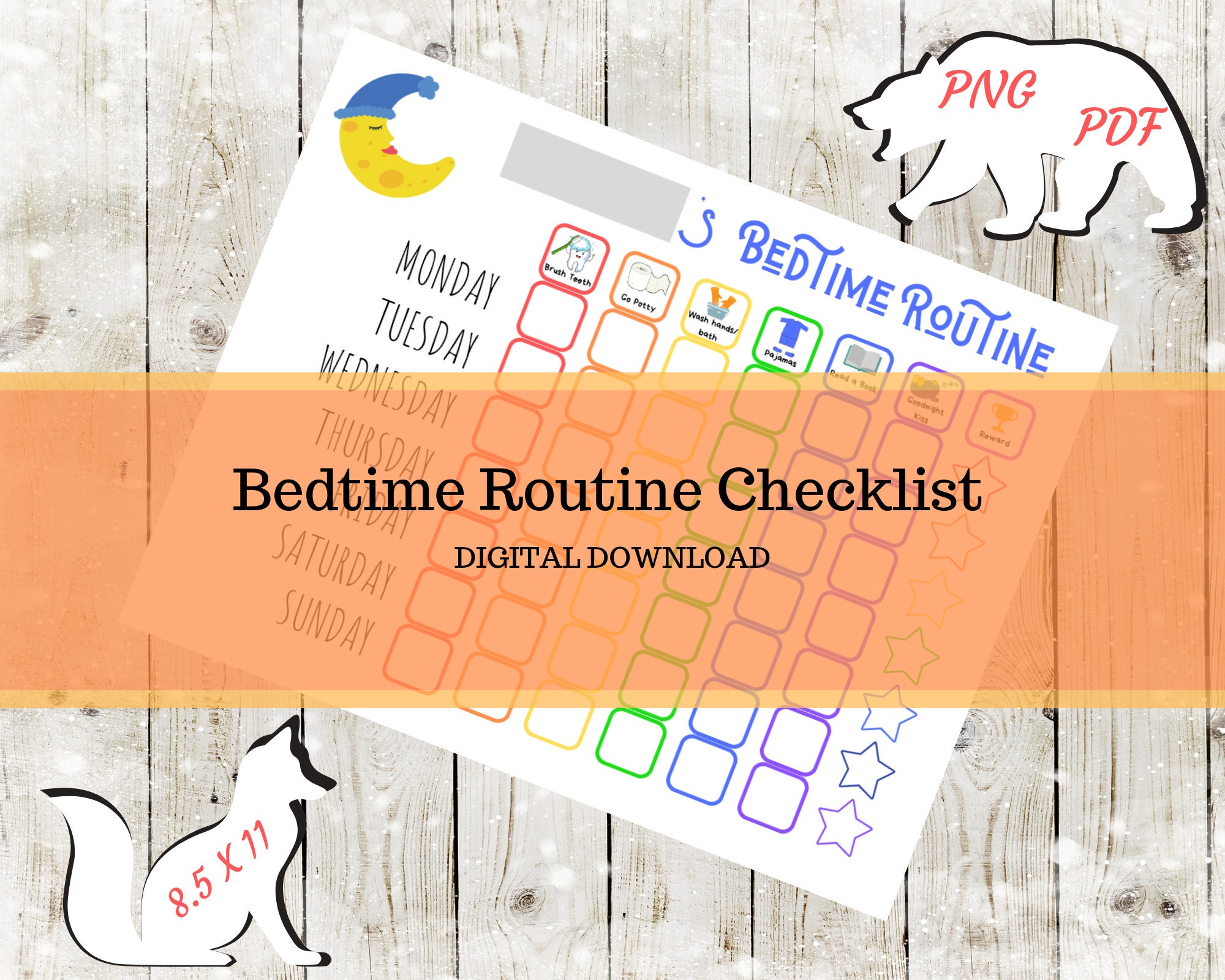 Bedtime Routine Checklist for Toddlers Digital Download - Etsy