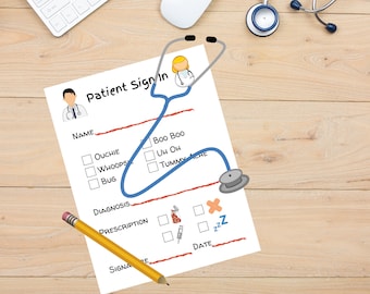 INSTANT Download Pretend Play Patient Sign in, Doctor play, Dress up accessories
