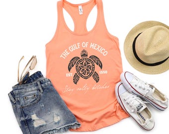 Turtle Racerback Tank, Gulf of Mexico, Stay Salty Bitches, Beachwear, funny tee, political, Outdoor Adventure Apparel, Summer tank,
