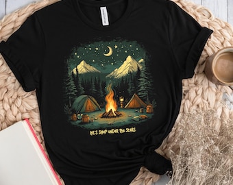 Cozy Camping TShirt , Nature Lovers, lets sleep under the stars, Hiking Gear, Gift for Outdoorsy Friends, Starry Night Style