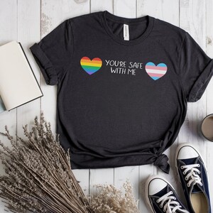 LGBTQ Pride Shirt, Unisex Tee, Trans, Safe Space, Rainbow, Hearts, LGBT Gift, Love Wins Shirt, inclusivity, love is love