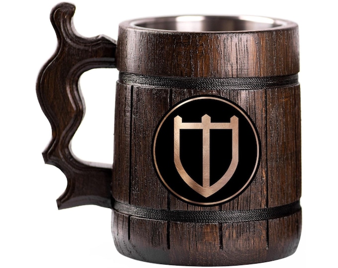 Final Fantasy XIV Wooden Mug, Paladin Beer Stein, Personalized Tankard, Custom Engraved