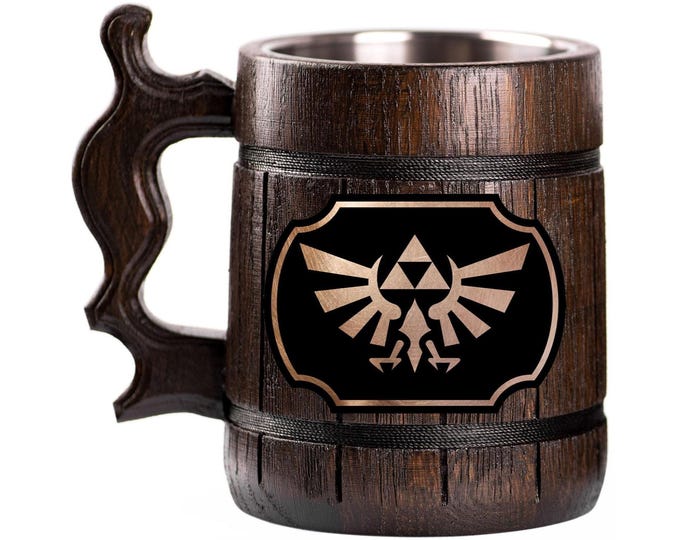 Legend of Zelda Wingcrest Beer Mug, Super Smash Bros, Beer Stein, Personalized Tankard, Custom Engraved