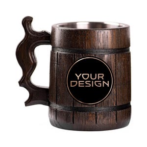 Custom Engraved Wooden Beer Mug – Add Your Logo, Name or Design – Personalized Gift for Him