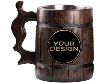 Custom Engraved Wooden Beer Mug – Add Your Logo, Name or Design – Personalized Gift for Him