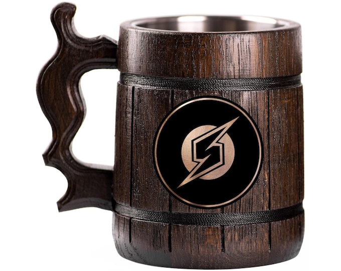 Metroid Wooden Beer Mug, Super Smash Bros, Custom Beer Stein, Personalized Tankard