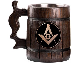 Freemason Square and Compass Beer Mug, Custom Engraved Beer Stein, Personalized Tankard