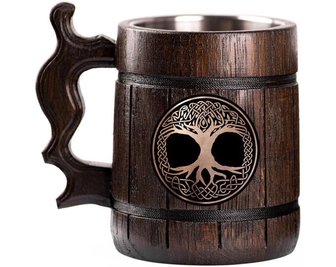 Celtic Tree Of Life Beer Mug, Crann Bethadh, Beer Stein, Personalized Tankard, Custom Engraved
