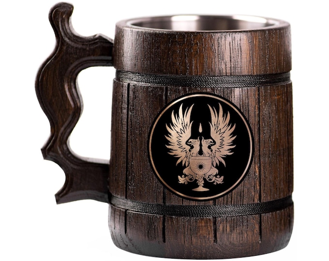 Dragon Age Grey Warden Wooden Beer Mug, Beer Stein, Personalized Tankard, Custom Engraved