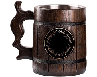 One Ring Wooden Beer Mug, Beer Stein, Personalized Tankard, Custom Engraved