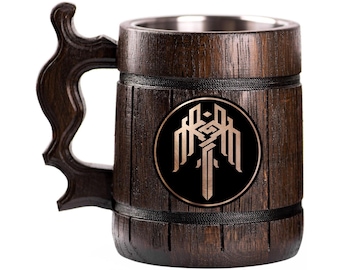 Dragon Age Kirkwall Wooden Beer Mug, Custom Beer Stein, Personalized Tankard