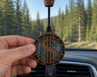 Rearview Mirror Diffuser Wooden Oak Pendant Air Freshener with Nylon Cord & Personalized Gift Box, for Him, Dad or Husband