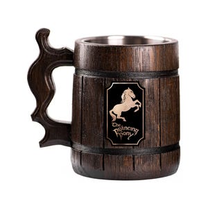 Prancing Pony Wooden Beer Mug – Engraved Tavern Tankard Gift for Fantasy Fans
