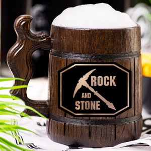 Deep Rock Galactic Wooden Beer Mug, Rock and Stone Beer Stein, Personalized Tankard, Custom Engraved