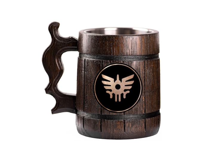 Dragon Quest Wooden Beer Mug, Erdrick's Shield, Super Smash Bros Beer Stein, Personalized Tankard