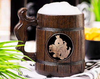 Final Fantasy Wooden Beer Mug, Tonberry Beer Stein, Personalized Tankard, Custom Engraved