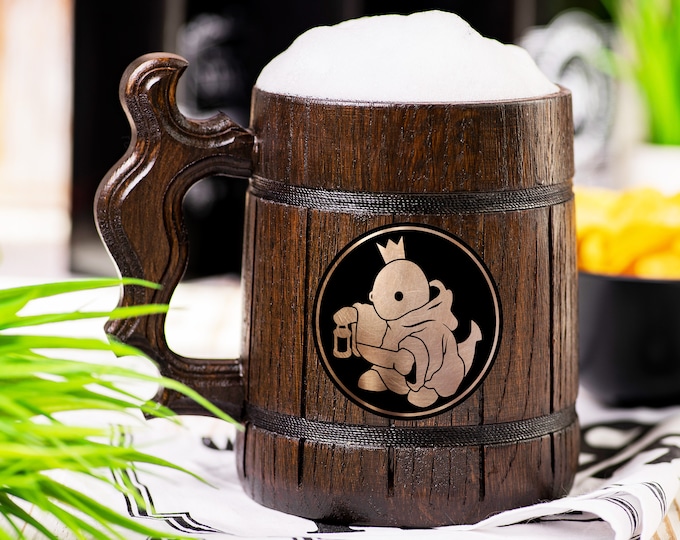 Final Fantasy Wooden Beer Mug, Tonberry Beer Stein, Personalized Tankard, Custom Engraved