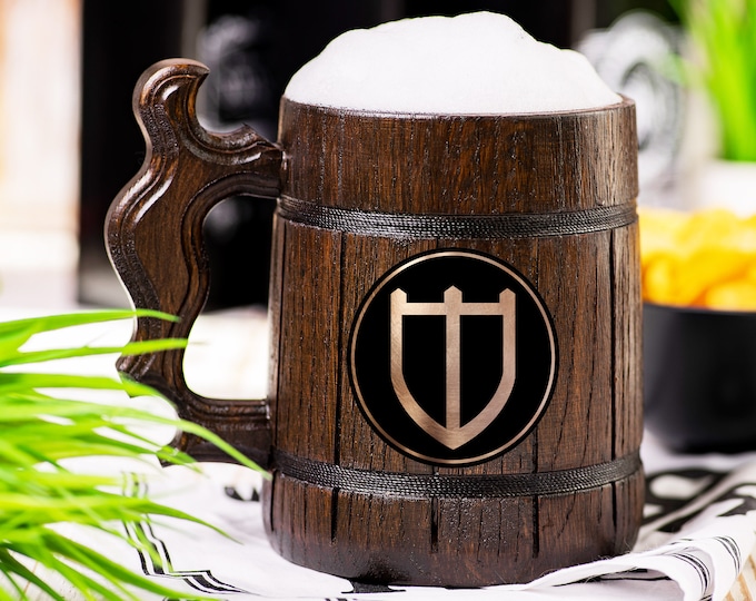 Final Fantasy XIV Wooden Beer Mug, Paladin Beer Stein, Personalized Tankard, Custom Engraved