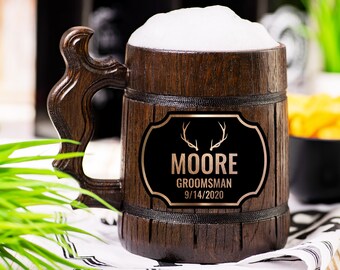 Deer Horns Beer Mug For Groomsmen, Personalized Gift For Men, Wedding Gift, Groomsman Gift, Beer Stein For Groomsman, Gift Ideas For Him