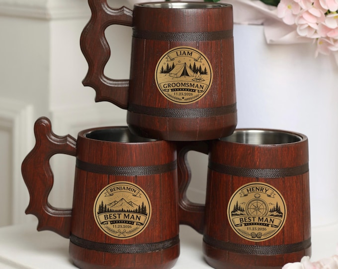 Custom Redwood Beer Stein 500ml, Groom & Best Man Gift, Bachelor Party Mug