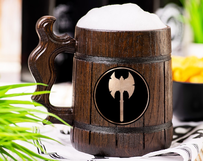 Barbarian Beer Mug, Dungeons & Dragons Beer Stein, Personalized DnD Wooden Tankard, Custom DM Gift