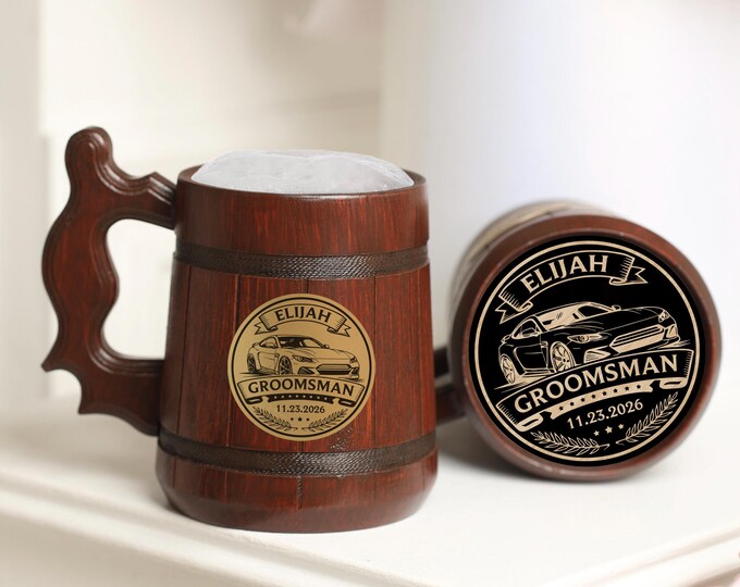 Engraved Wooden Tankard 500ml, Groomsman Proposal Gift, Wedding Keepsake