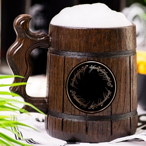 One Ring Wooden Beer Mug, Beer Stein, Personalized Tankard, Custom Engraved