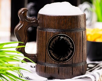 One Ring Wooden Beer Mug, Beer Stein, Personalized Tankard, Custom Engraved