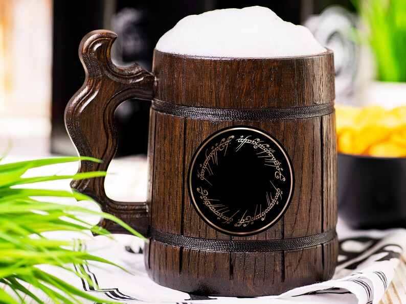One Ring Beer Mug - The Lord Of The Rings Beer Stein | LOTR Wooden Tankard