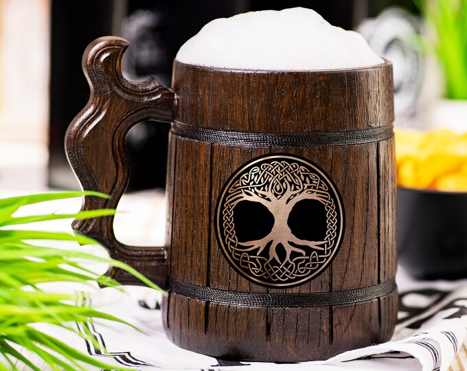 Celtic Tree Of Life Beer Mug, Crann Bethadh, Beer Stein, Personalized Tankard, Custom Engraved