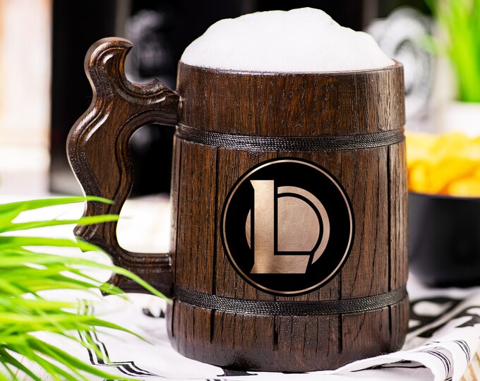 League of Legends Wooden Beer Mug, LoL Beer Stein, Personalized Tankard, Custom Engraved