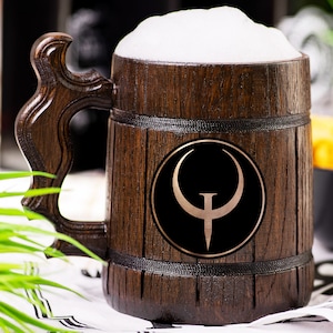 Quake Wooden Beer Mug, Beer Stein, Personalized Tankard, Custom Engraved