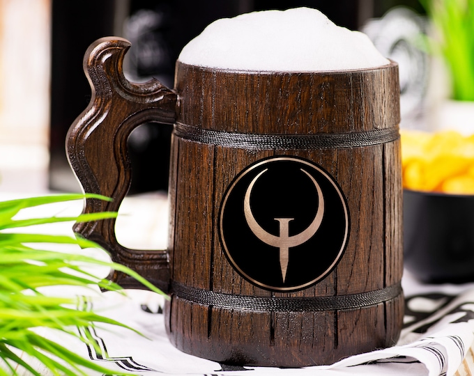 Quake Wooden Beer Mug, Beer Stein, Personalized Tankard, Custom Engraved